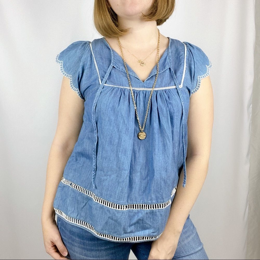 Gap Chambray Scallop Sleeve Blouse